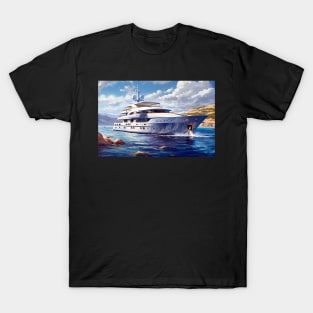 Luxurious Super Yacht Cruising Through The Crystal Clear Waters T-Shirt